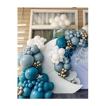 Derin okyanus f�rt�na mavi white gold krom balon zinciri seti 60 adet balon