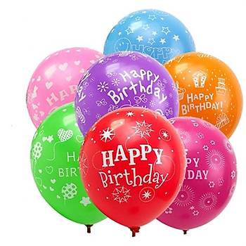 Renkli Happy Birthday 12 inc – 30 cm 50 Adet