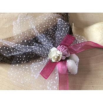 Pembe Beyaz Gll ve Pembe Kurdelal Nikah ekeri