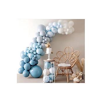 Derin Okyanus F�rt�na Mavi Beyaz Balon Zinciri Seti 60 Adet Balon ve Zincir
