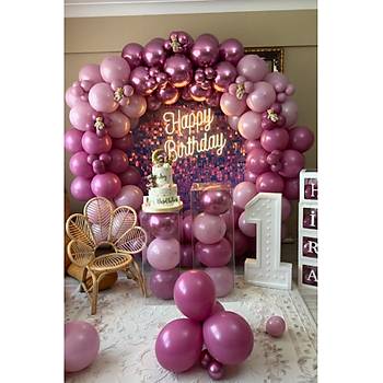 Yaban �ile�i Toz Pembe Krom Pembe Balon Zinciri Seti100'l�