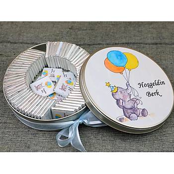 Orta Boy �sim Bask�l� Metal Kutu Bebek �ikolatas� - 70 Adet �ikolatal�