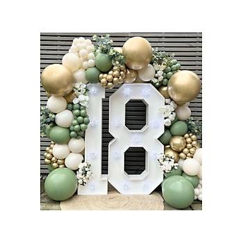 Retro Okaliptus Ye�il Gold Krom Deniz Kumu Balon Zinciri Seti 100'l�