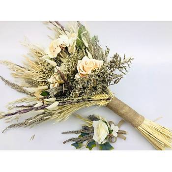 Kuru iekli Gl Gelin Buketi ve Yaka iei