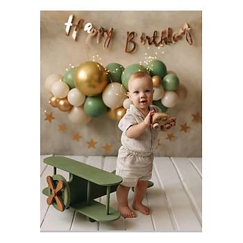 Okaliptus Yeil Gold Balon Zinciri Seti Gold Yldz Ss ve Rose Happy Birthday Banner 82'li