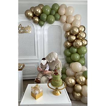 Retro S�tl� Kahve Okaliptus Ye�il Gold Krom Balon Zinciri Seti 100 'l�