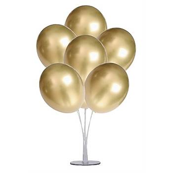 Gold Balonlu Balon Standı - 1 Adet Stand ve 10 Adet Krom Balon