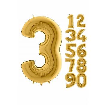 3 Rakam Gold Renk Folyo Balon 60cm