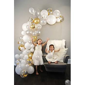 Gold Beyaz Balon Zinciri - 100 Adet Balon , 5 mt Zincir Aparat ve Balon Pompas