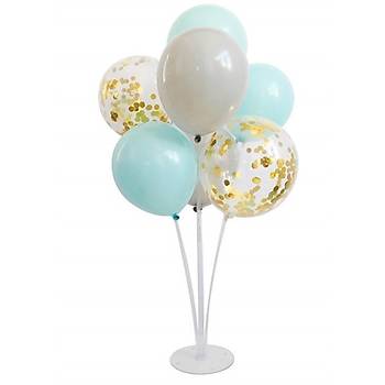 Mint Konfetili Balonlu Balon Stand - 1 Adet Stand ve 10 Adet Balon