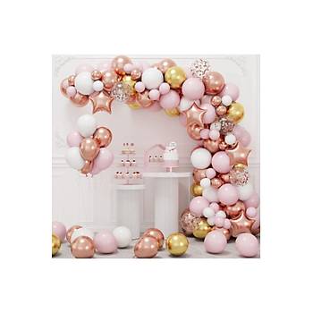 U�uk Pembe Beyaz Rose Krom Pullu �effaf Balon Zinciri Seti 100'l�