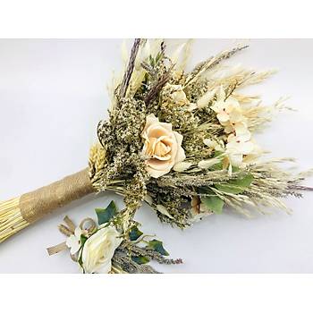 Kuru iekli Gl Gelin Buketi ve Yaka iei