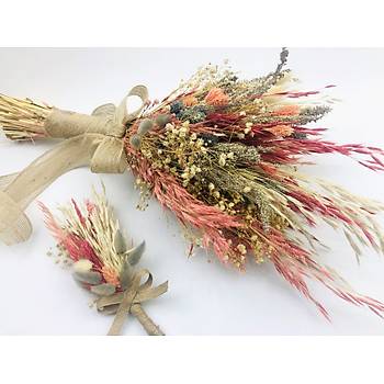 Kuru iekli Gelin Buketi ve Yaka iei