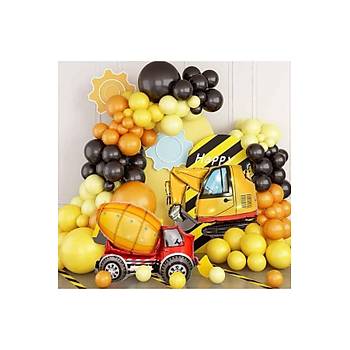 Turuncu Sar� Siyah �n�aat Konsept Balon Zinciri Seti 103'l� Jumbo Balon Dahil