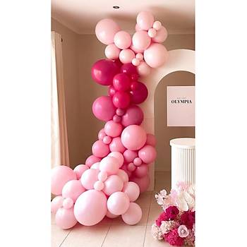 Pembe fuya tonlar balon zinciri seti 60 adet balon