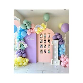 Lila Pembe Makaron G�kku�a�� Temal� Balon Zinciri Seti 100'l�