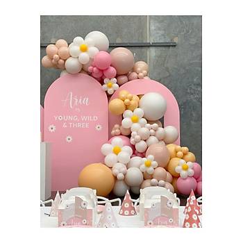 Pembe Somon Deniz Kumu Papatya Balon Aparat� Dahil Balon Zinciri Seti 100'l�