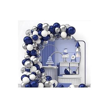 Gece Mavisi Beyaz G�m�� Krom Pullu �effaf Balon Zinciri Seti 100'l�