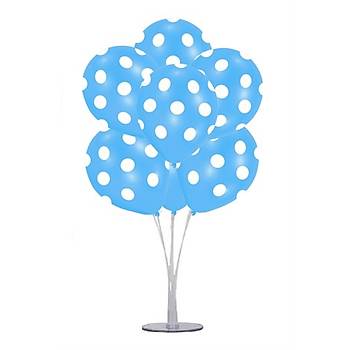 Mavi Puantiyeli Balonlu Balon Stand - 1 Adet Stand ve 10 Adet Balon