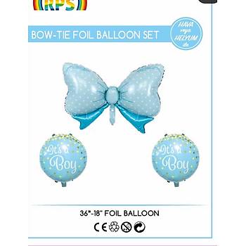 Mavi Baby Fiyonk Folyo Balon Seti