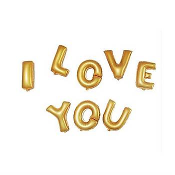 Gold I Love You Folyo Balon Seti