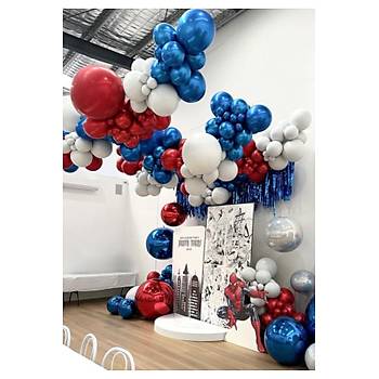 Lacivert Beyaz K�rm�z� Balon Zinciri SEti 103'l� Jumbo Balon Dahil