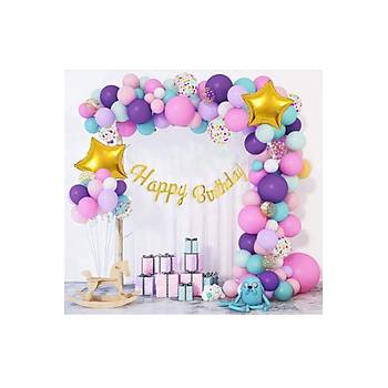 Lila Mor Mint Gold Balon Zinciri Seti 75 Par�a