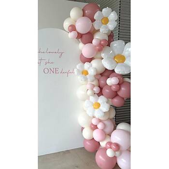Pudra Pembe Tonlar� Balon Zinciri seti 84'l� PApatya Folyo Balon Dahil