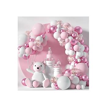 Pembe beyaz �effaf pullu balon zinciri seti 100 l�