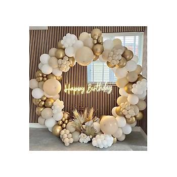 Zincir Balon Seti Krom Gold-Deniz Kumu-Beyaz 3 Renk 100 l� Balon Zinciri Seti