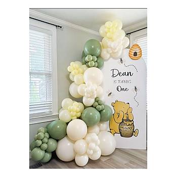 Retro White Ye�il Sar� Balon Zinciri Seti 100'l�