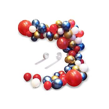 K�rm�z� Mavi Gold Balon Zinciri - 100 Adet Balon , 5 Mt Zincir Aparat� Ve Balon Pompas�