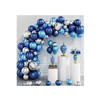 Bebek S�nnet Do�um G�n� Balon Konsepti Lacivert Mavi G�m�� Krom Balon Zinciri Seti 100'l�