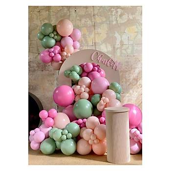 Fu�ya Pembe ye�il Balon Zinciri seti 103'l� Jumbo Balon Dahil