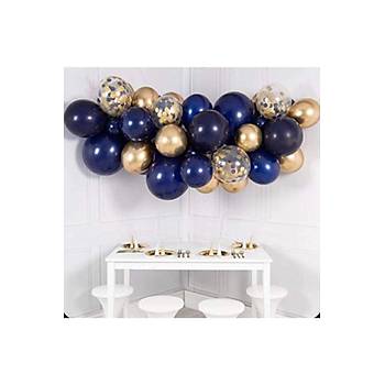 Lacivert Gold Mini Balon Zinciri Seti 50 Ad Balon Ve Zincir