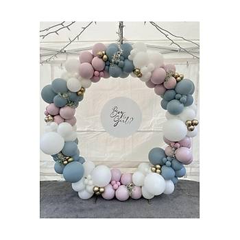 Retro Toz Pembe F�rt�na Beyaz Balon zinciri Seti 100'l�