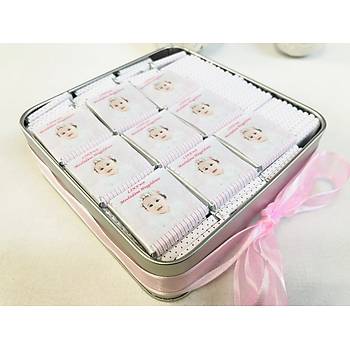 Resim Baskl Kare Metal Kutu Bebek ikolatas - 140 Adet ikolata