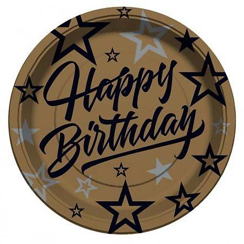 Gold Happy Birthday Karton Tabak 8'li