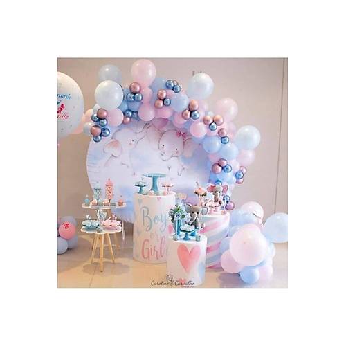 Pembe Mavi Balon Zinciri - 120 Adet Balon , 5 Mt Zincir Aparat Ve Balon Pompas