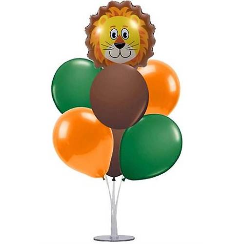 Safari Balonlu Balon Stand - 1 Adet Stand ve 10 Adet Metalik Balon ve 40 cm Folyo Balon