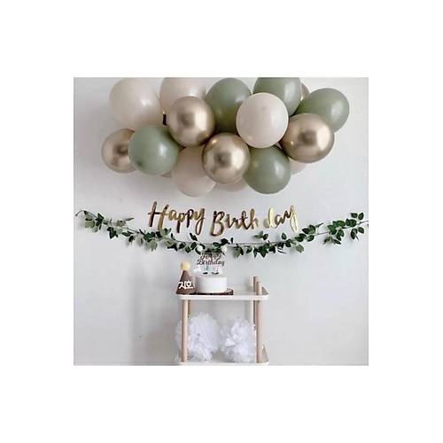 Mini Kf Balon Konsepti - Kf Yeili Balon Zinciri - 50 Adet Balon Zincir Ve Happy Brithday Yazs