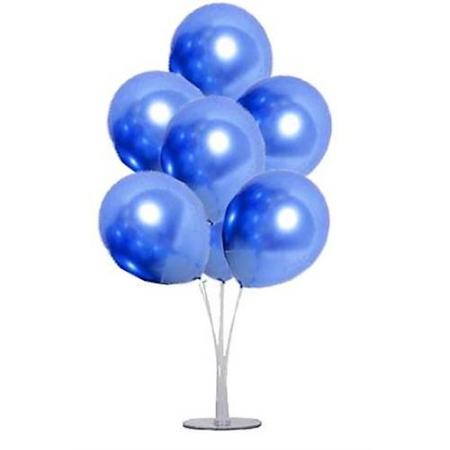Mavi Balonlu Balon Stand - 1 Adet Stand ve 10 Adet Krom Balon