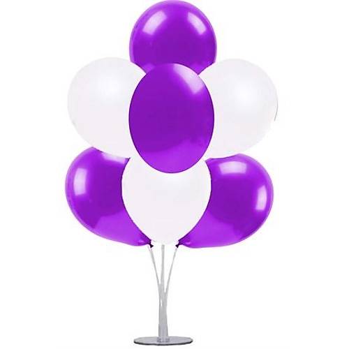 Mor Beyaz Balonlu Balon Stand - 1 Adet Stand ve 10 Adet Metalik Balon