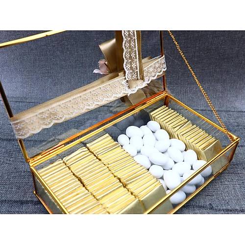 Gold Cam Kutuda Sz Nian ikolatas - (80 Adet Madlen ikolata ve 150 gr Draje)