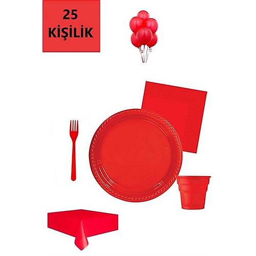 Krmz Tabak Bardak Doum Gn Seti 25'li