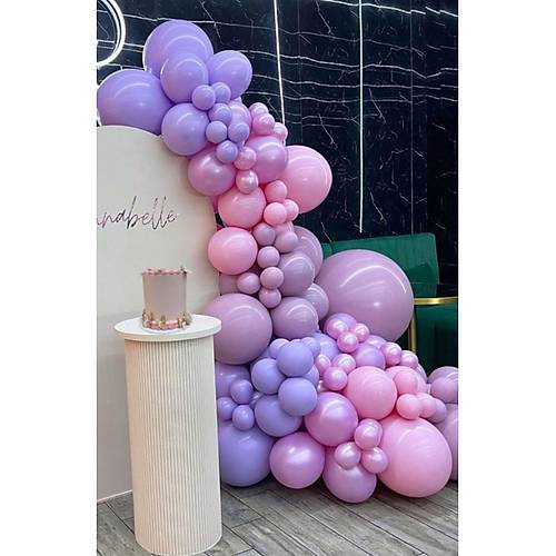 eker Pembe Toz Pembe Lila Balon Znciri Seti 103'l Jumbo Balon Dahil