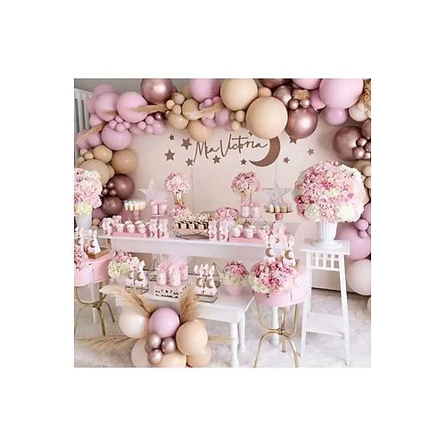 Retro Toz Pembe Deniz Kumu Krom Pembe Balon Zinciri Seti 100 Adet Balon Pompa Ve Zincir