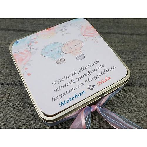 sim Baskl Kare Metal Kutu kiz Bebek ikolatas - 70 Adet ikolatal
