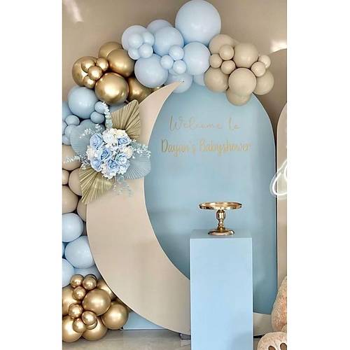 Makaron mavi gold balon zinciri seti 60 adet balon ve zincir