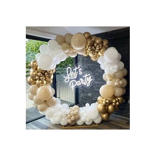 Deniz kumu beyaz ve gold krom balon zinciri seti 100 adet balon ve zincir